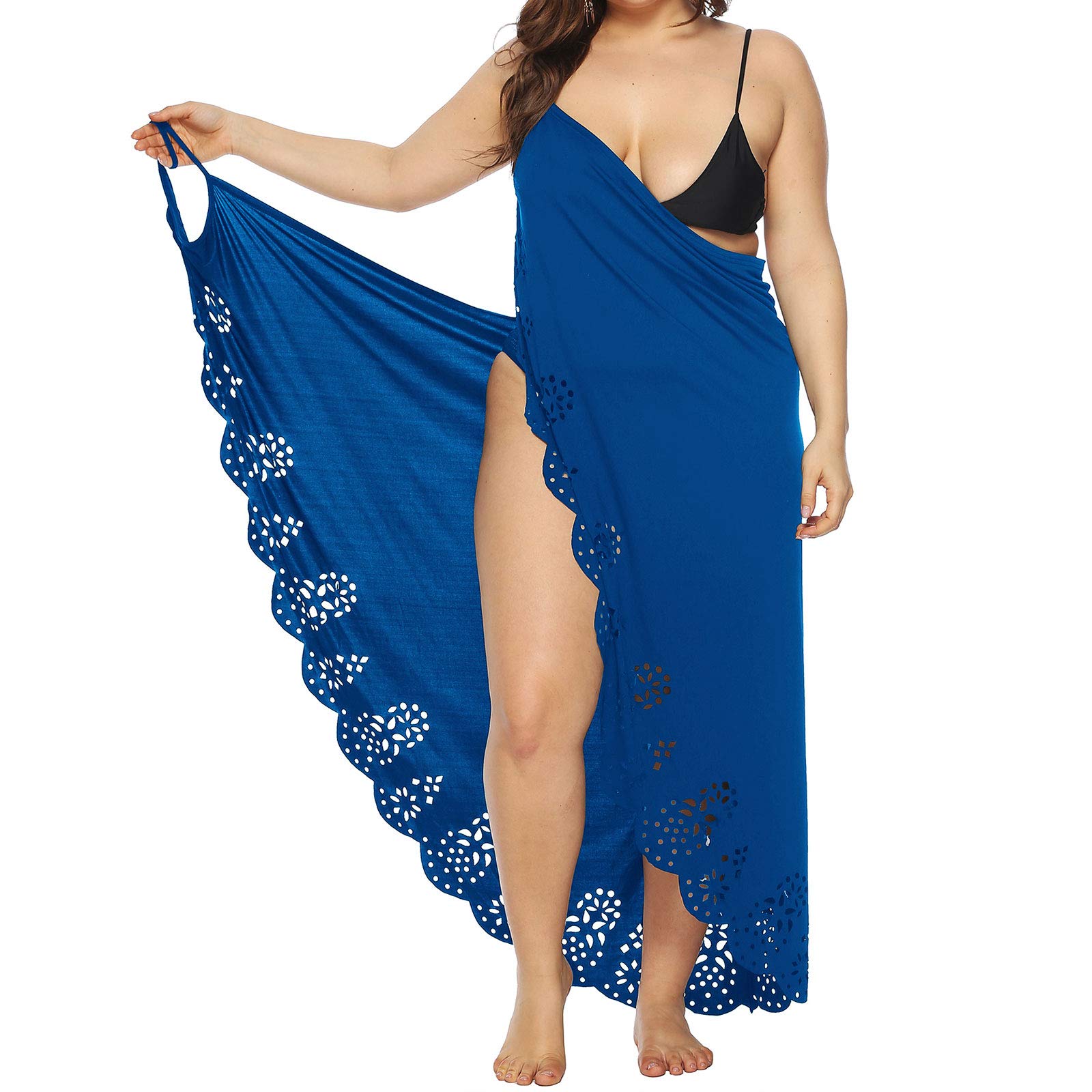 WUOOYOQWomen's Fashion Plus Size Spaghetti Strap Wrap Dress,Hollow Out Irregular Edges One Piece Backless Dress