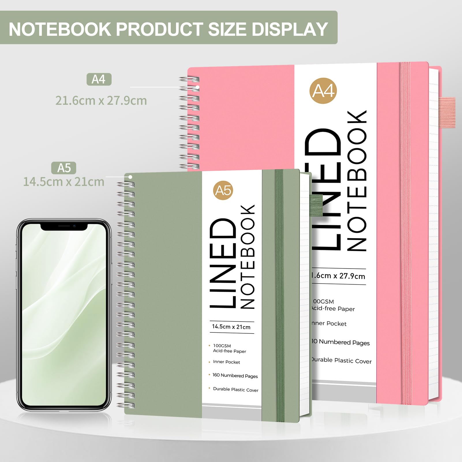 AUTEMPO A5 Notebook Lined, 3 Pack Notepad Wirebound Spiral Notebooks 80sheets/160 Pages for Writing 100gsm Thick Paper - Image 2