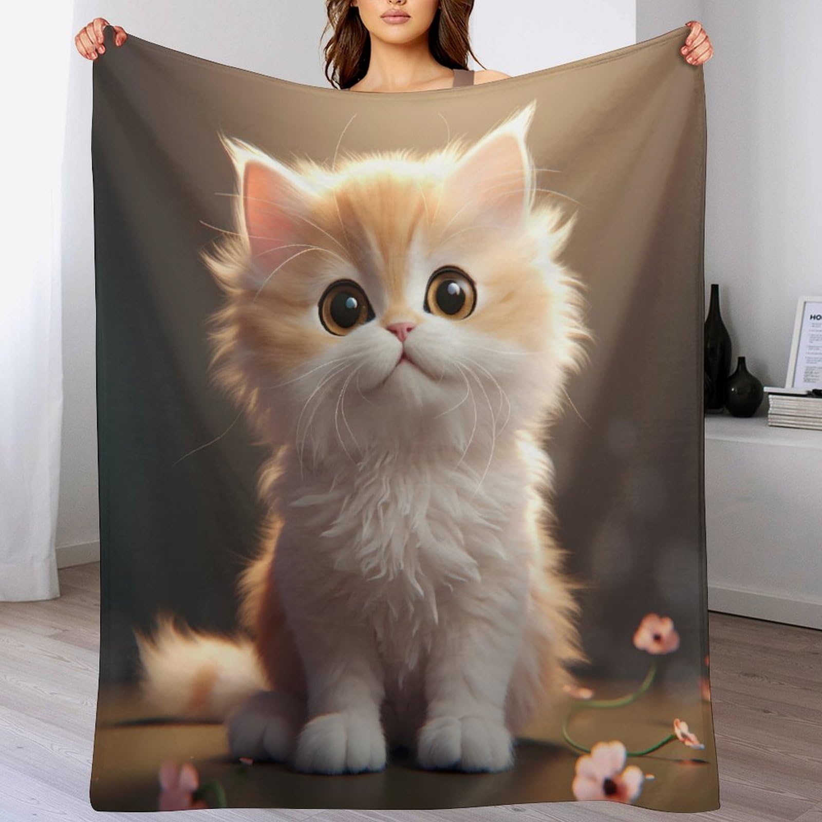 Couverture douce flannel chat 130x180 contre le froid sur le canapé