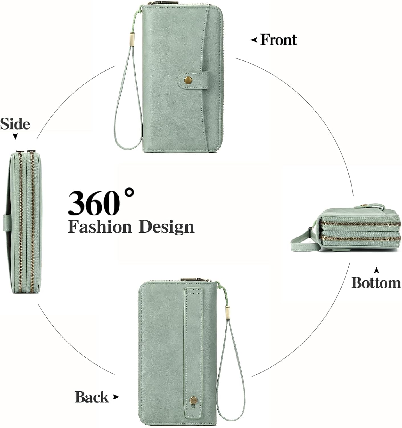 GAEKEAO Womens Wallet Large Capacity Double Zipper Ladies Card Phone Holder RFID Blocking Leather Clutch Wristlet Grip Strap - Image 5