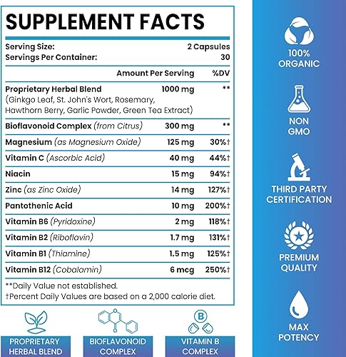 Miniatura 3 de Alivio del tinnitus de 1500 mg para el zumbido de las orejas, suplementos de alivio del tinnitus para el alivio del zumbido de las orejas  Mezcla de