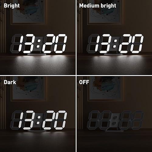 Vista 45 de EDUP HOME - Reloj despertador de escritorio digital 3D con luz Led de 9.7 pulgadas, control remoto, brillo automático y ajustable, muestra el tiempo