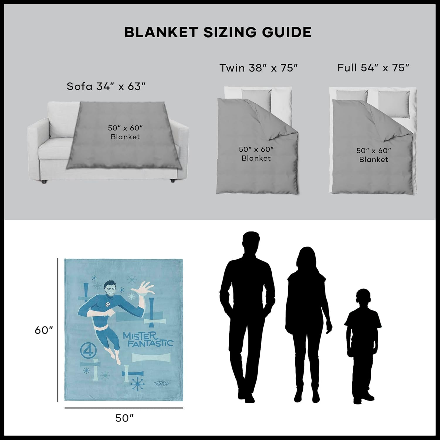 Marvel Fantastic Four First Steps Mister Fantastic Silk Touch Throw Blanket – Ultra-Soft Fleece, Official Superhero Bedding or Couch Throw, 50 x 60 inches