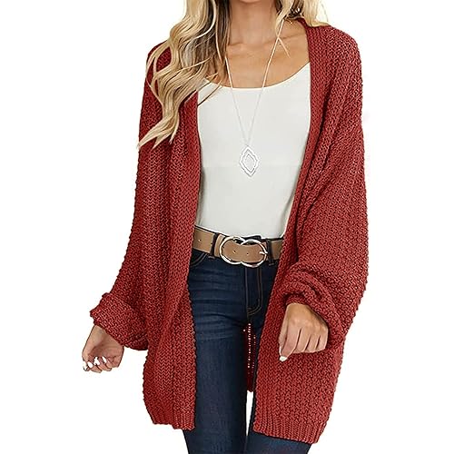 MEROKEETY Women's 2024 Fall Open Front Chunky Knit Sweater Oversized Lantern Sleeve Cardigan Outwear