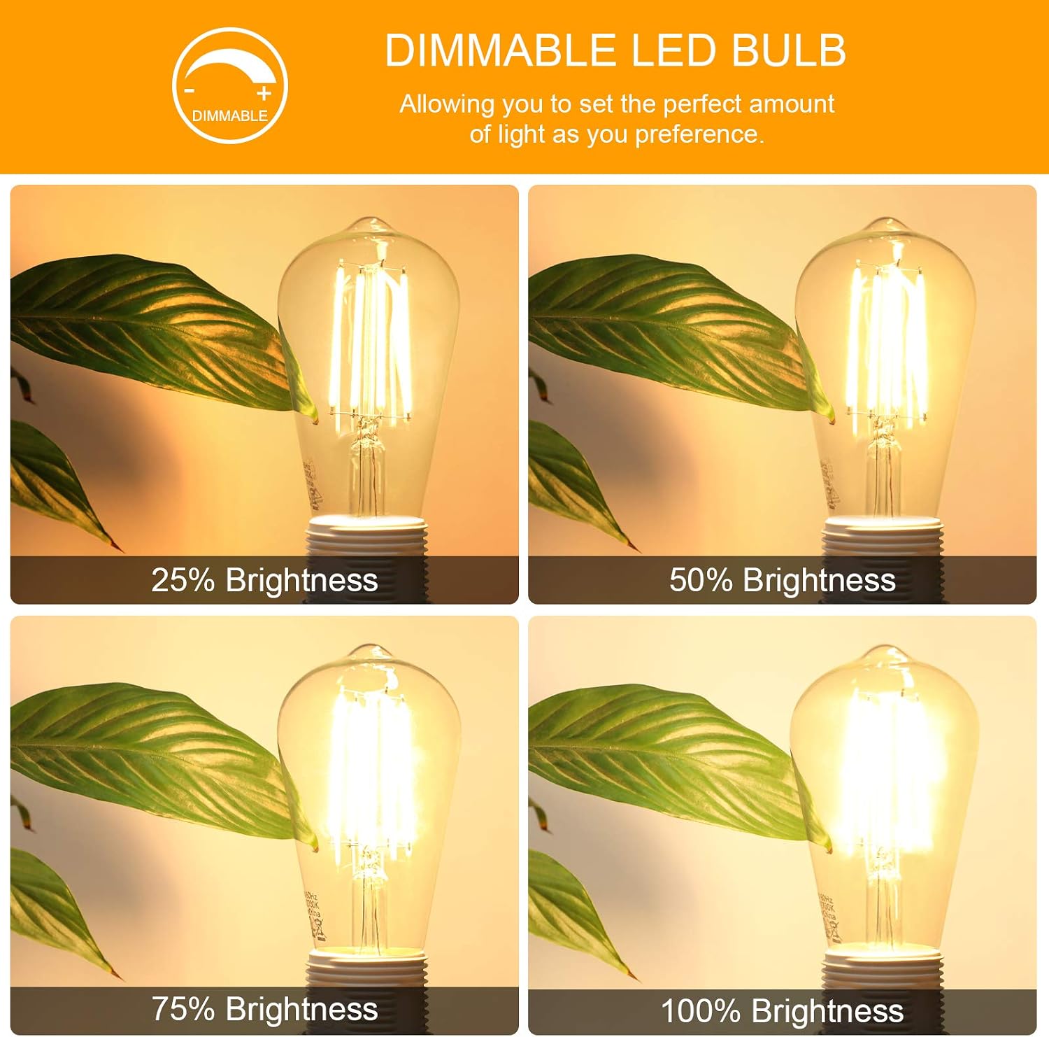 LANGREE Vintage Edison LED Bulbs, Dimmable ST58 Led Light Bulb, Equivalent 60W, Soft White 2700k, E26 Medium Base, CRI 80+ LED Filament Bulbs, Pack of 5