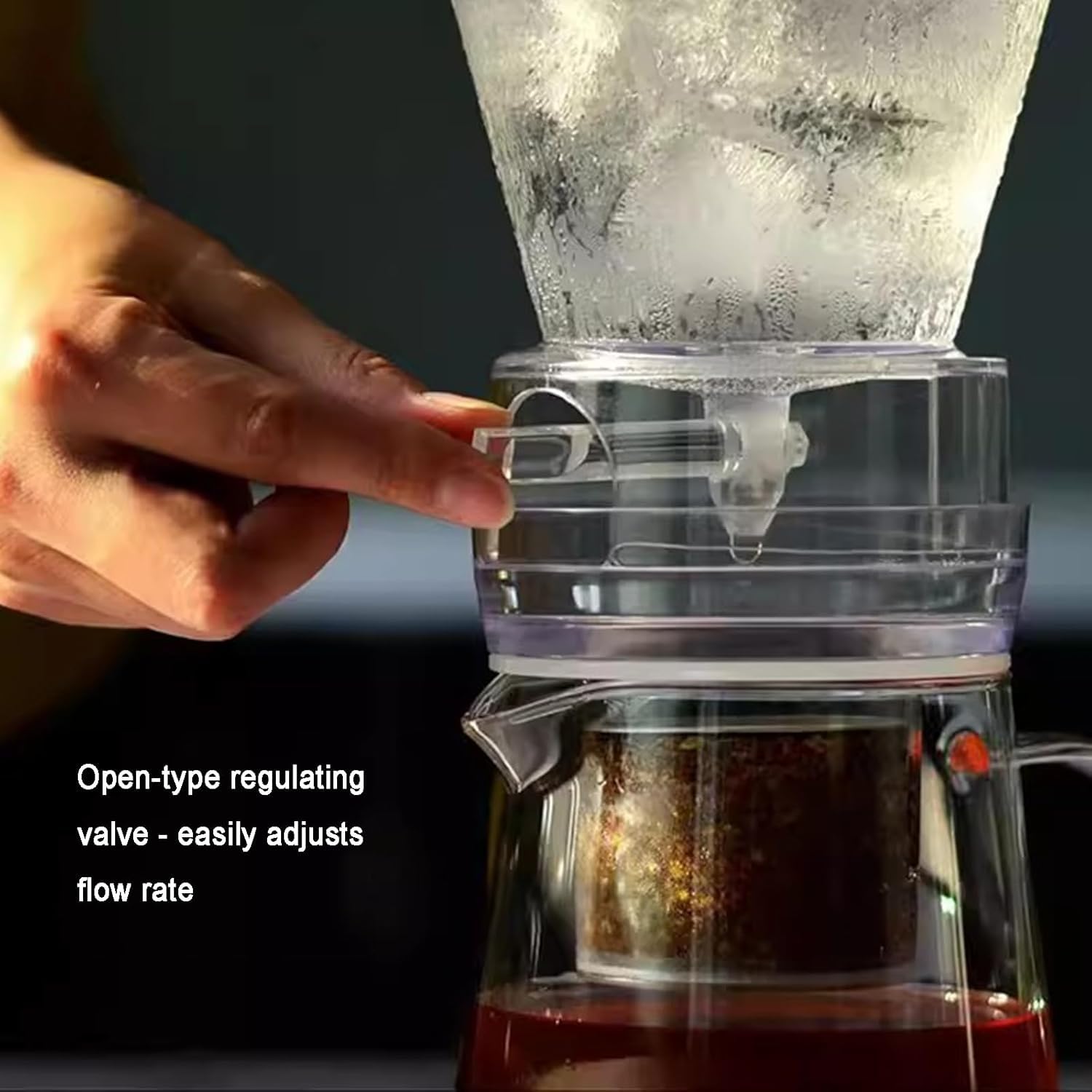 Cafetera de goteo frío, diseño desmontado de 600 ml, flujo de agua ajustable, prepara 1-3 tazas, ideal para el hogar y bares