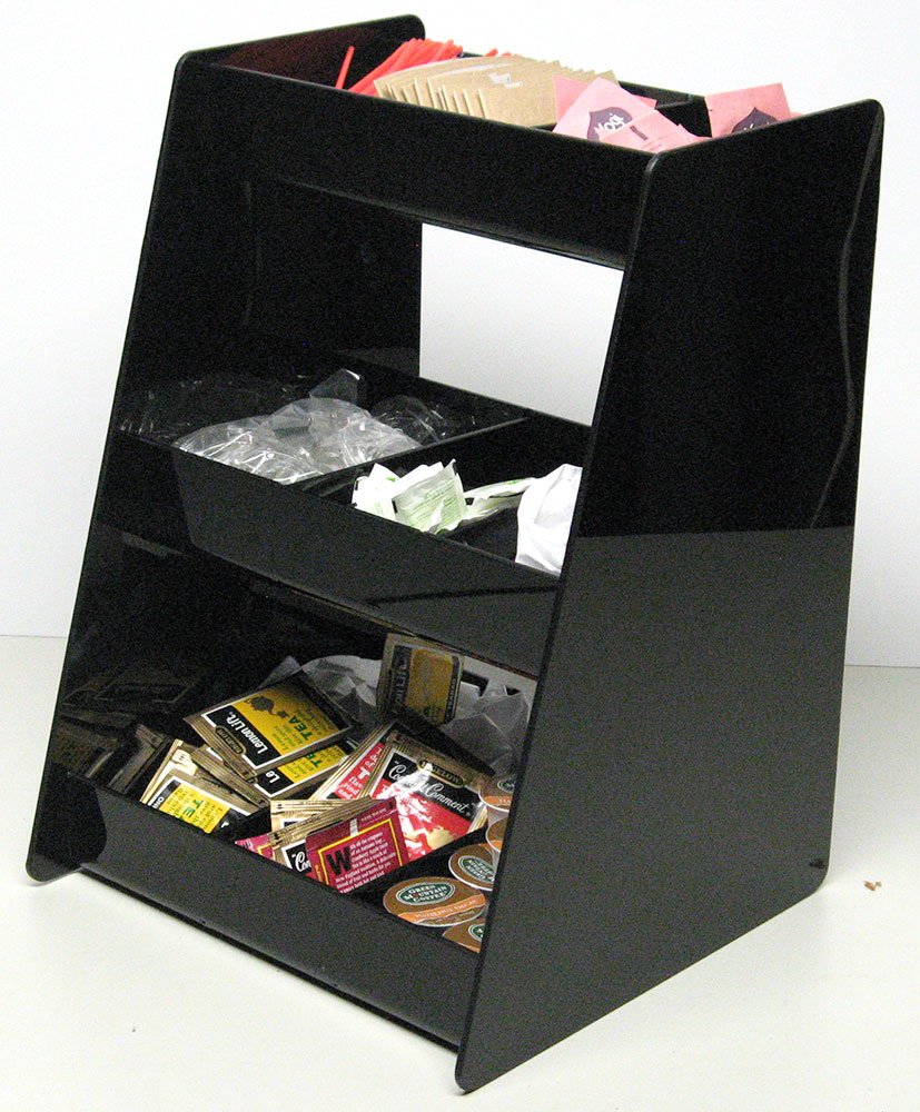 RCS Plastics Coffee Condiment Organizer 3 Shelf and Lid Dispenser or Caddy for Countertop Organization (5003)