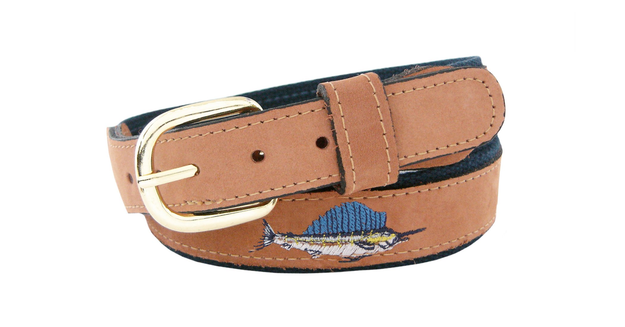 ZEP-PRO Men's Tan Leather Embroidered Sailfish Belt