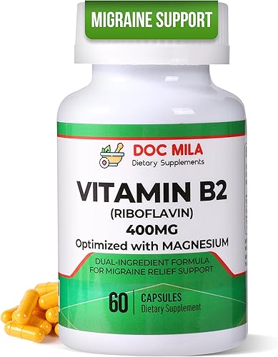 Vitamina B2 Riboflavina 400 mg Cápsulas  Suplemento de alivio de la migraña para niños y adultos  Apoyo para el dolor de cabeza  Tabletas de