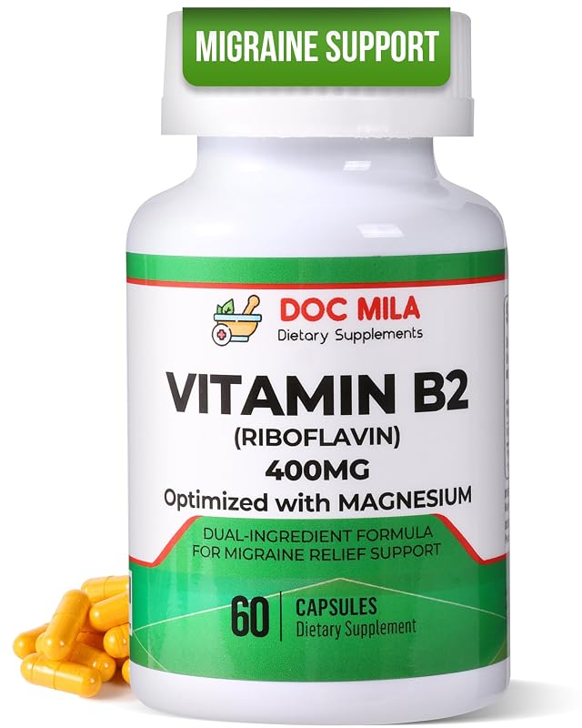 Doc Mila — Suplemento de vitamina B2 e magnésio, 400 mg + 180 mg por porção, 60 cápsulas