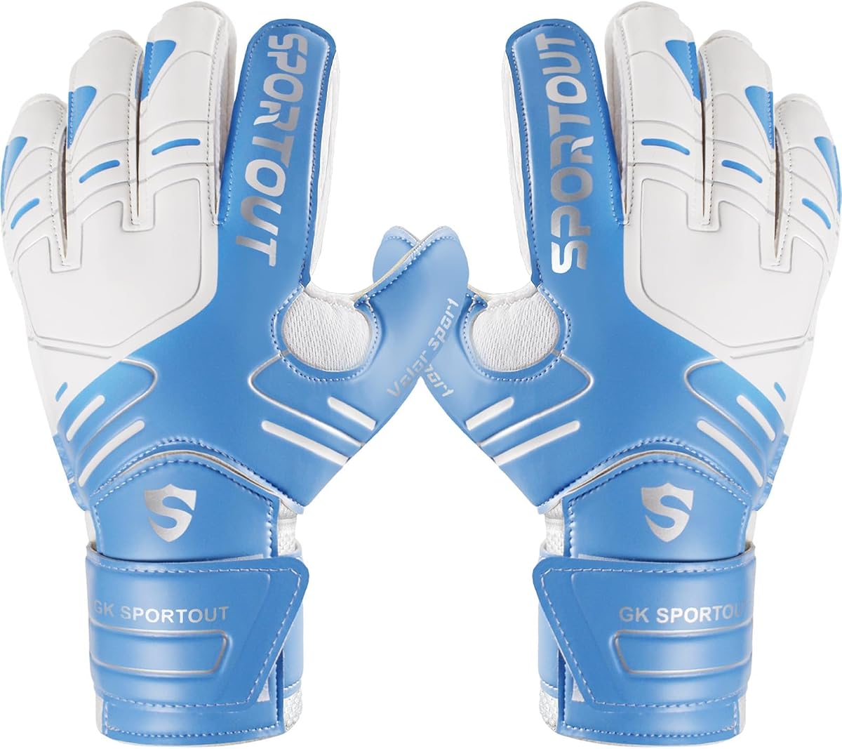Sportout Guantes de portero para jóvenes y adultos, agarre fuerte para las paradas más duras, con protección para los dedos y látex de 4+3 mm para brindar una protección espléndida para prevenir lesiones, 4 colores