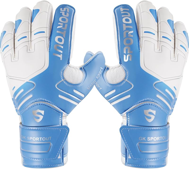 Sportout Guantes de portero para jóvenes y adultos, agarre fuerte para las paradas más duras, con protección para los dedos y látex de 4+3 mm para brindar una protección espléndida para prevenir lesiones, 4 colores