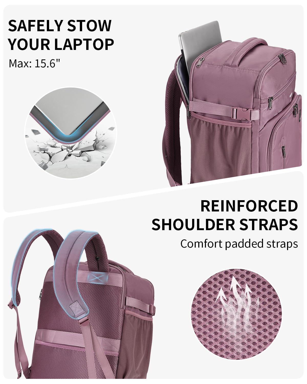 ECOHUB Zaino Bagaglio a Mano Easyjet 45x36x20 Zaino Valigia Viaggio Aereo Sotto il Sedile 13 Tache Zaino da Cabina Porta USB Grande Impermeabile Ecologica in PET Riciclato da 30 Litri(Rosa)