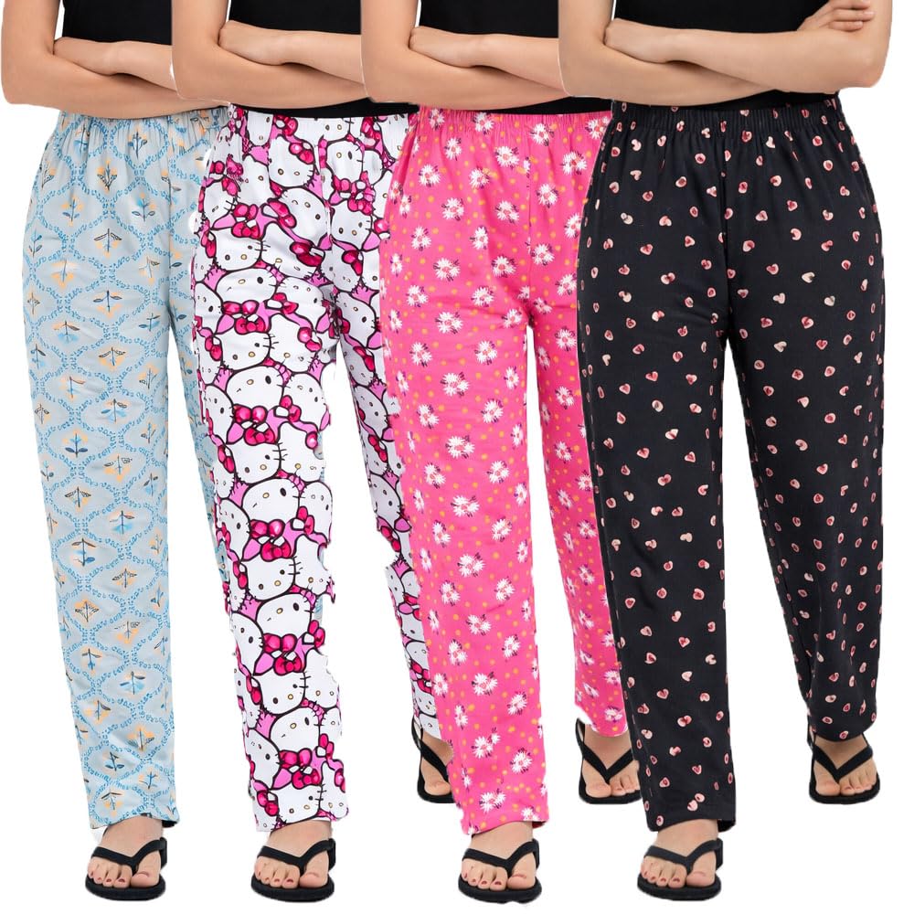 Womens Cotton Printed Pyjama, Night Wear Pants For Girls Pack Of 4 (Prints May Vary)-picture-16