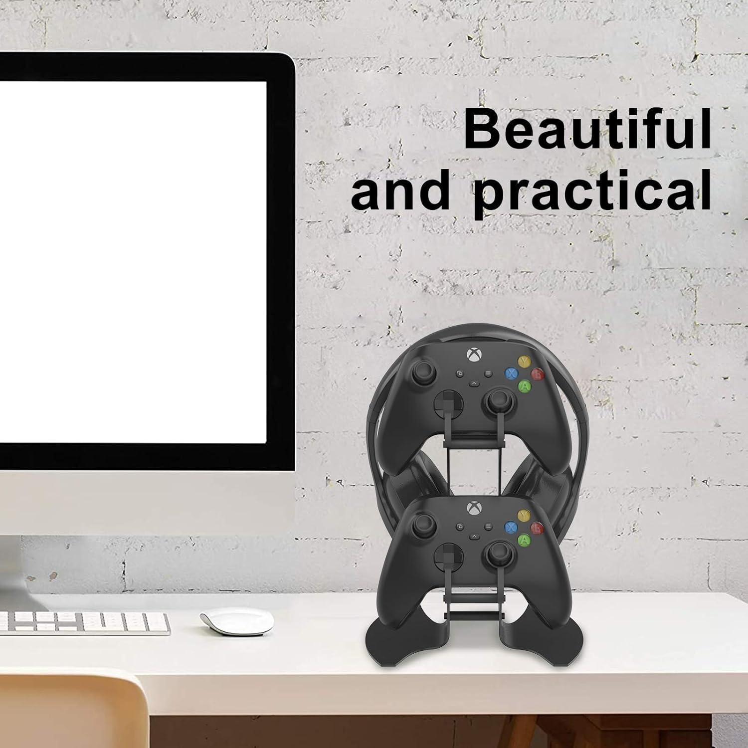NBCP Soporte para Mando de Juegos, Soporte para Cascos con Mando de Multifunción para Xbox Series/Xbox One/PS5/PS4/Switch, Accesorios para Controller y Auriculare de Material Metálico