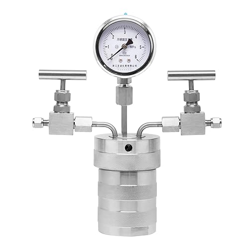 BAOSHISHAN Reactor hidrotermal de autoclaves, mini reactor de presión de acero inoxidable con conexiones de gas y manómetro, revestimiento de PTFE