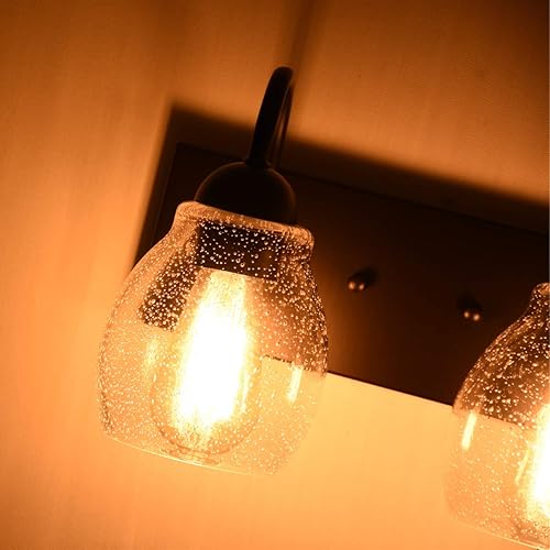 Miniatura 5 de ALICE HOUSE Luces de tocador de 13 pulgadas con vidrio semillado, iluminación de pared de 2 luces, luces de baño marrones sobre espejo, iluminación