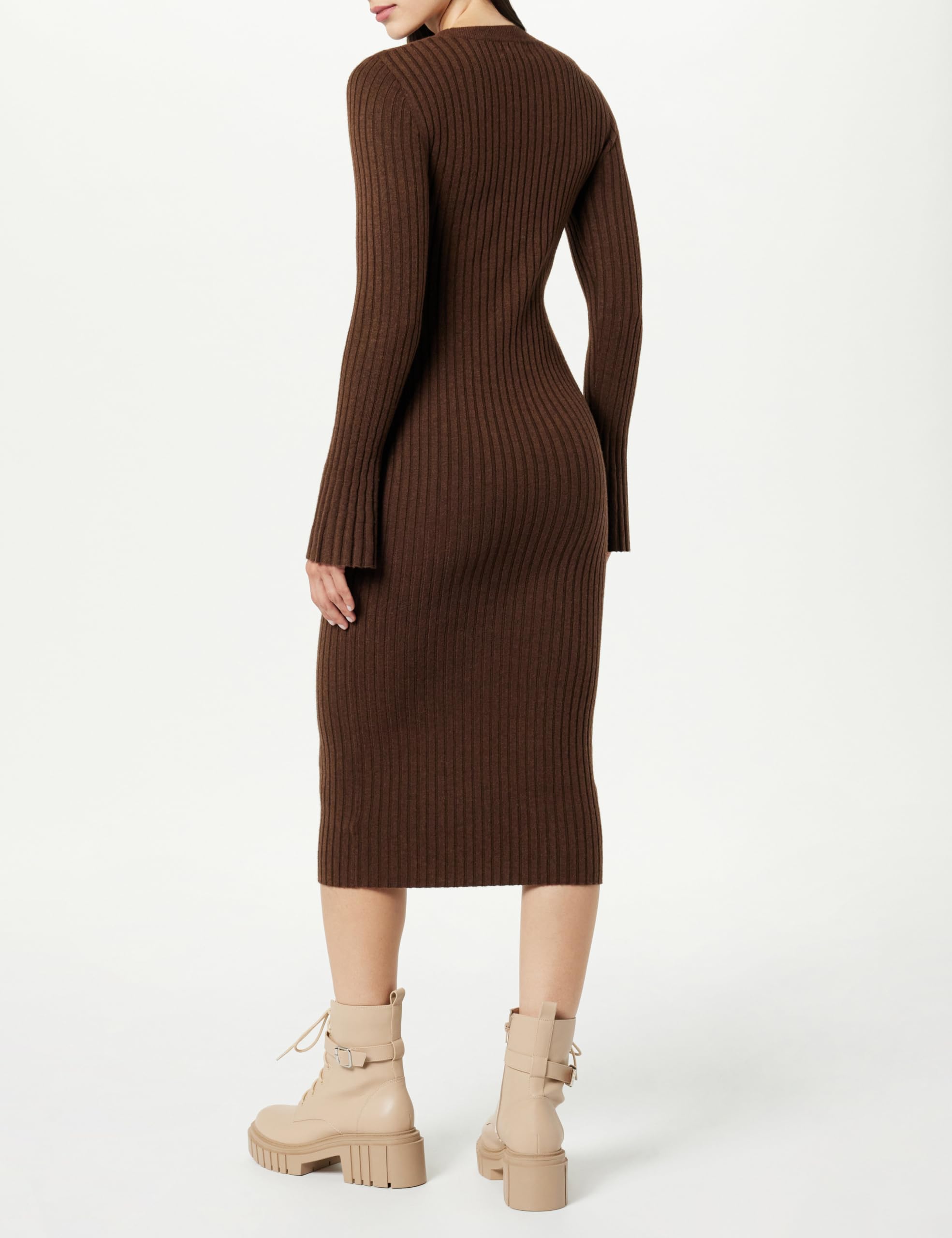 The Drop Vestito da Donna, Fernanda, in Maglia a Costine, con Maniche a Campana