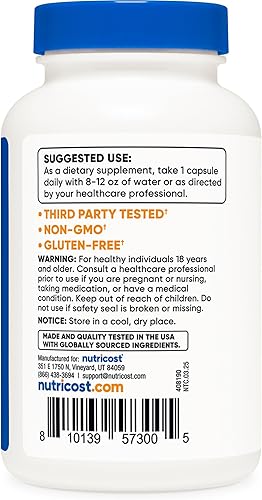 Miniatura 4 de Nutricost Picolinato de Zinc 50 mg, 240 cápsulas vegetarianas (2 botellas) - Sin gluten y sin OMG