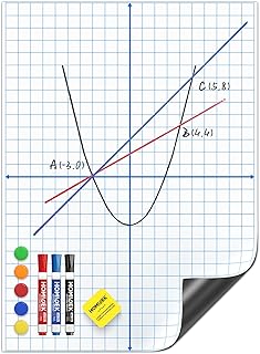 Magnetic Graph Paper for Whiteboard - 17.5x24 Inches Dry Erase Grid XY Coordinate Plane for White Board - Grid Magnetic Board with Markers, Magnets, Eraser for Teacher Math Classroom Must Have