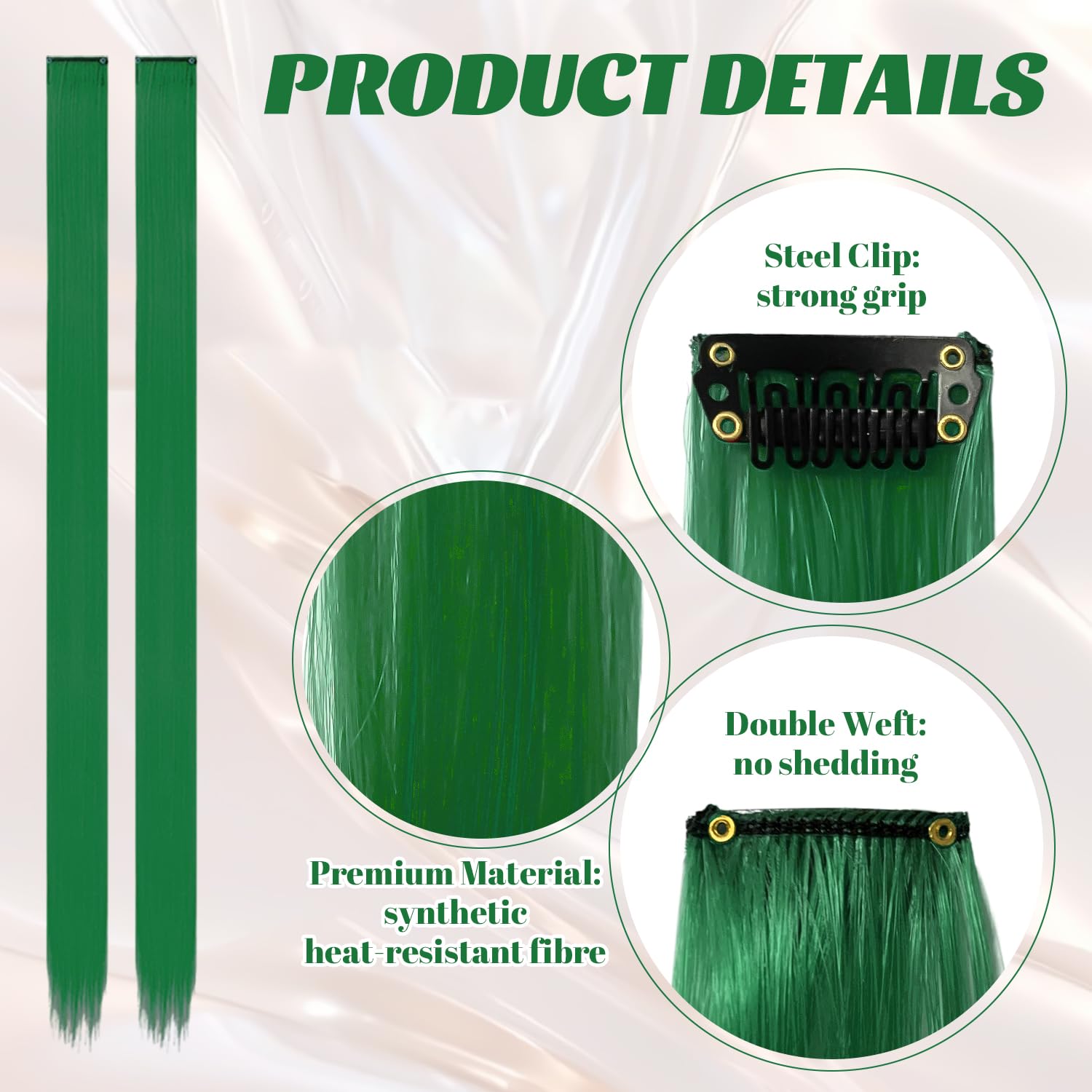 10 Pcs Coloured Hair Extensions, Dark green, 22 inch - Image 3