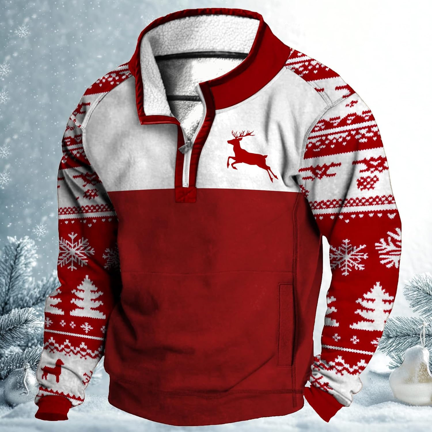 Western Longhorns Graphic Hoodies Western Cowboy Pullover Crewneck Collared Half Zip Vintage Fleece Sweatshirt - Image 2