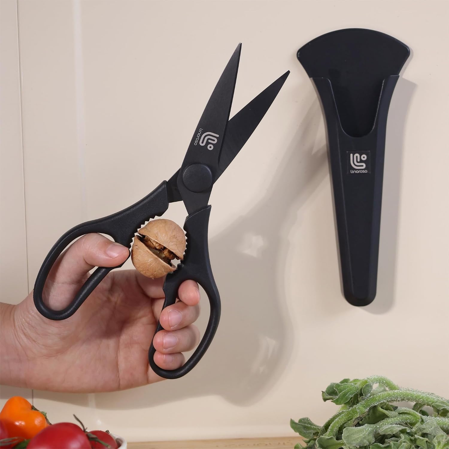 Kitchen Scissors All Purpose with Magnetic Holder for Refrigerators, Dishwasher Safe Kitchen Shears Come Apart, Heavy Duty Scissors for Food, Meat, Vegetable, Herb, BBQ, Black