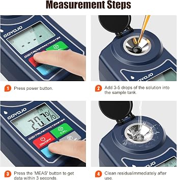 Digital Brix Refractometer, Brix Meter with Automatic Temperature Compensation for Water Samples, Food, Fruits, Beverages, and Crop Sugar Content (0.0-55.0% Brix)
