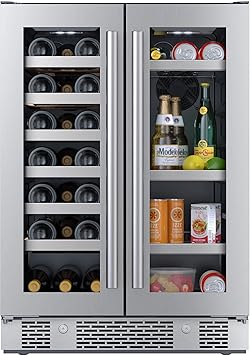 Avallon AWBC242GGFD 24 Inch Wide 21 Bottle Capacity and 64 Can Capacity Beverage Center with LED Lighting and Double Pane Glass - Stainless Steel