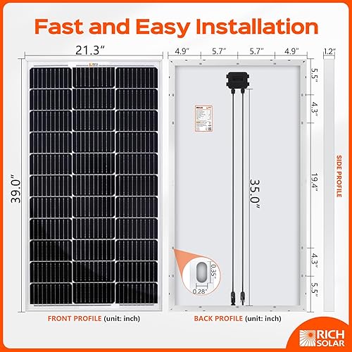 Miniatura 2 de RICH SOLAR Panel solar monocristalino de celda 9BB de 100 vatios, 12 voltios, batería de carga de módulo solar de alta eficiencia para caravana,