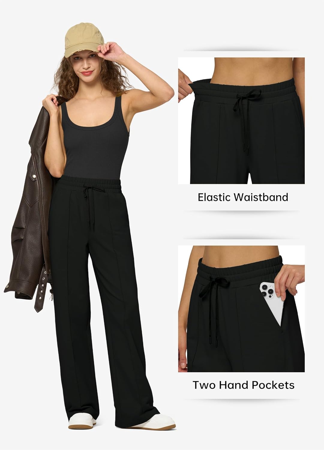 Willit Womens Wide Leg Sweatpant Hight Waisted Baggy Lounge Outside Fashion Pants with Pockets Cotton Casual Athletic Black XXL 31" - Image 5