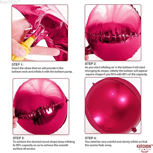 Miniatura 6 de KatchOn Juego de globos redondos grandes de aluminio, 22 pulgadas, paquete de 6, globos metálicos de color rosa intenso para decoraciones