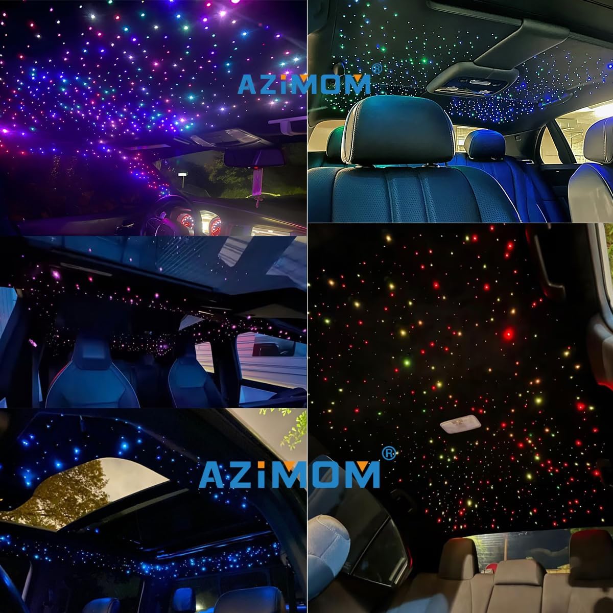 AZIMOM 4Port 36W Twinkle 2000pcs 0.03in 13.1ft Fiber Optic Starlight Headliner Kits 4Colors Light Source Sound Activated Remote APP Control Home Indoor Ceiling Car Headliner Decoration