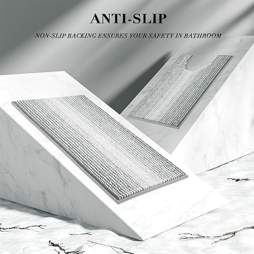 Miniatura 275 de BSICPRO Juego de alfombras y tapetes de baño, 2 piezas de felpilla gruesa y absorbente, antideslizantes, suaves y peludas para baño, lavables a