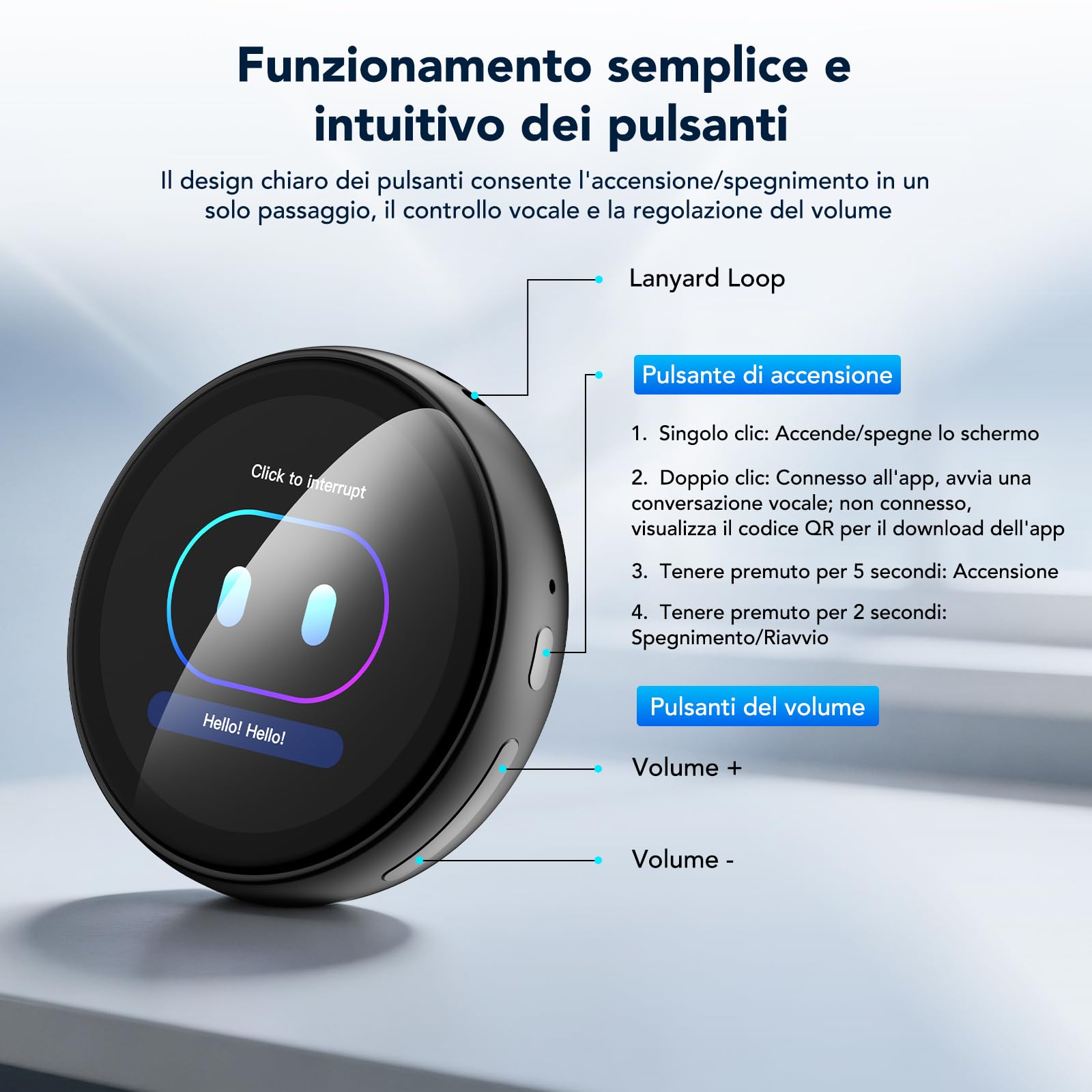 AI Badge - Traduttore vocale con 60 lingue in tempo reale, Bluetooth 6.0, Smart E-Badge portatile con schermo LCD HD touch screen, traduttore vocale per viaggi, affari