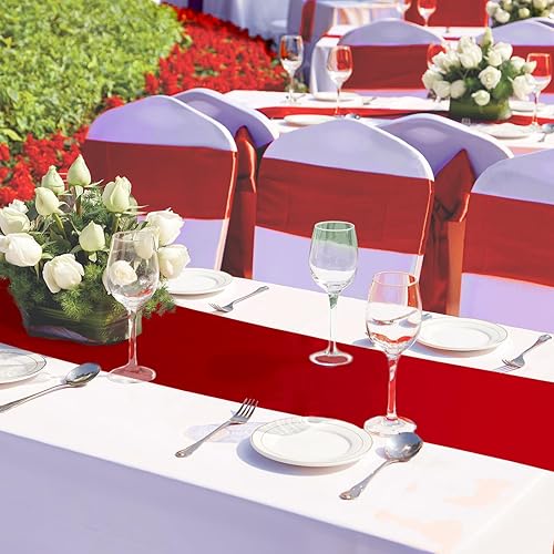 Miniatura 4 de Bencailor 24 caminos de mesa de satén a granel de 12 x 108 pulgadas de largo, mantel de tela suave brillante para banquete de boda, cumpleaños