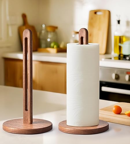 Miniatura 6 de KitchLife Soporte para toallas de papel de madera de acacia, se adapta a rollos jumbo, organizador de soporte dispensador de toallas de papel