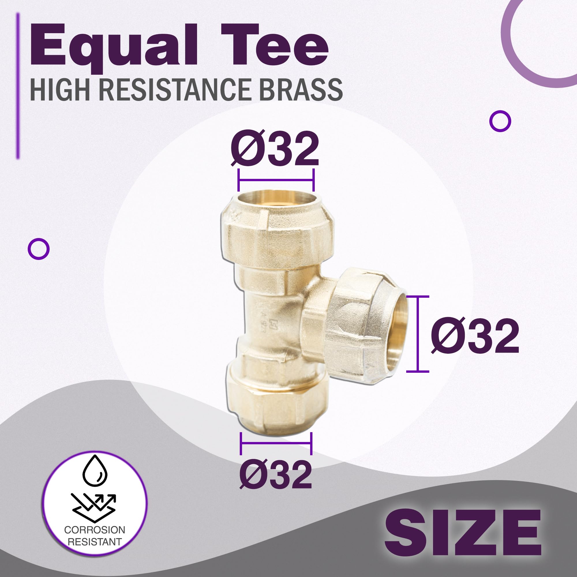 DOJA Barcelona | Te Igual Laton 32mm | Conector Tuberia de Polietileno de 32mm | Pack 2 | Te igual para Tubo Polietileno Para Manguera Jardin, Deposito Agua, Llave De Paso Agua Riego, Potable...