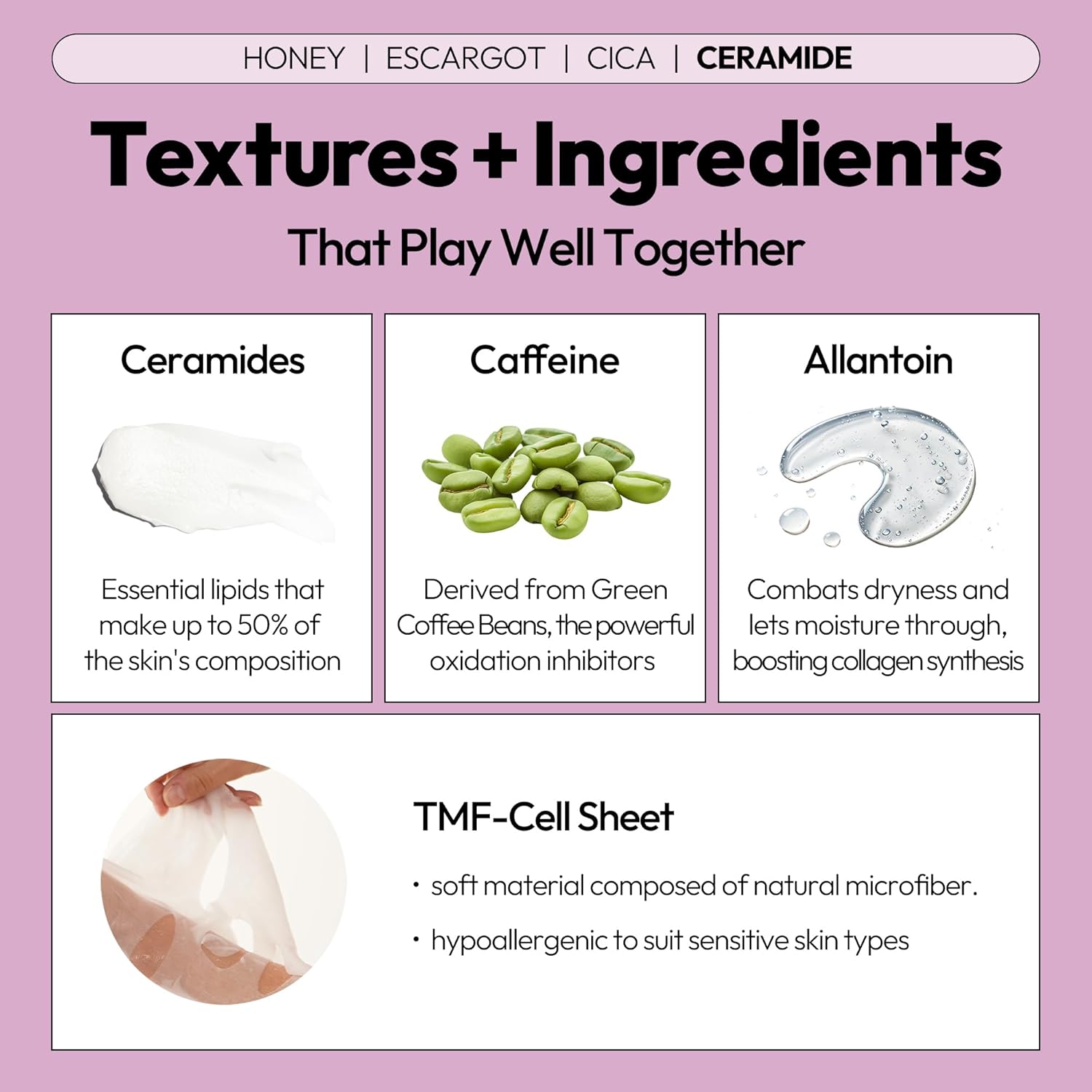 LAPCOS Skin Barrier Repair Sheet Mask Variety Pack – Escargot, Cica, Ceramide, Honey 4 Types of Face Mask Set – Daily Korean Skin Care w/Snail Mucin, Centella Asiatica & Niacinamide (12 ea) - Image 6