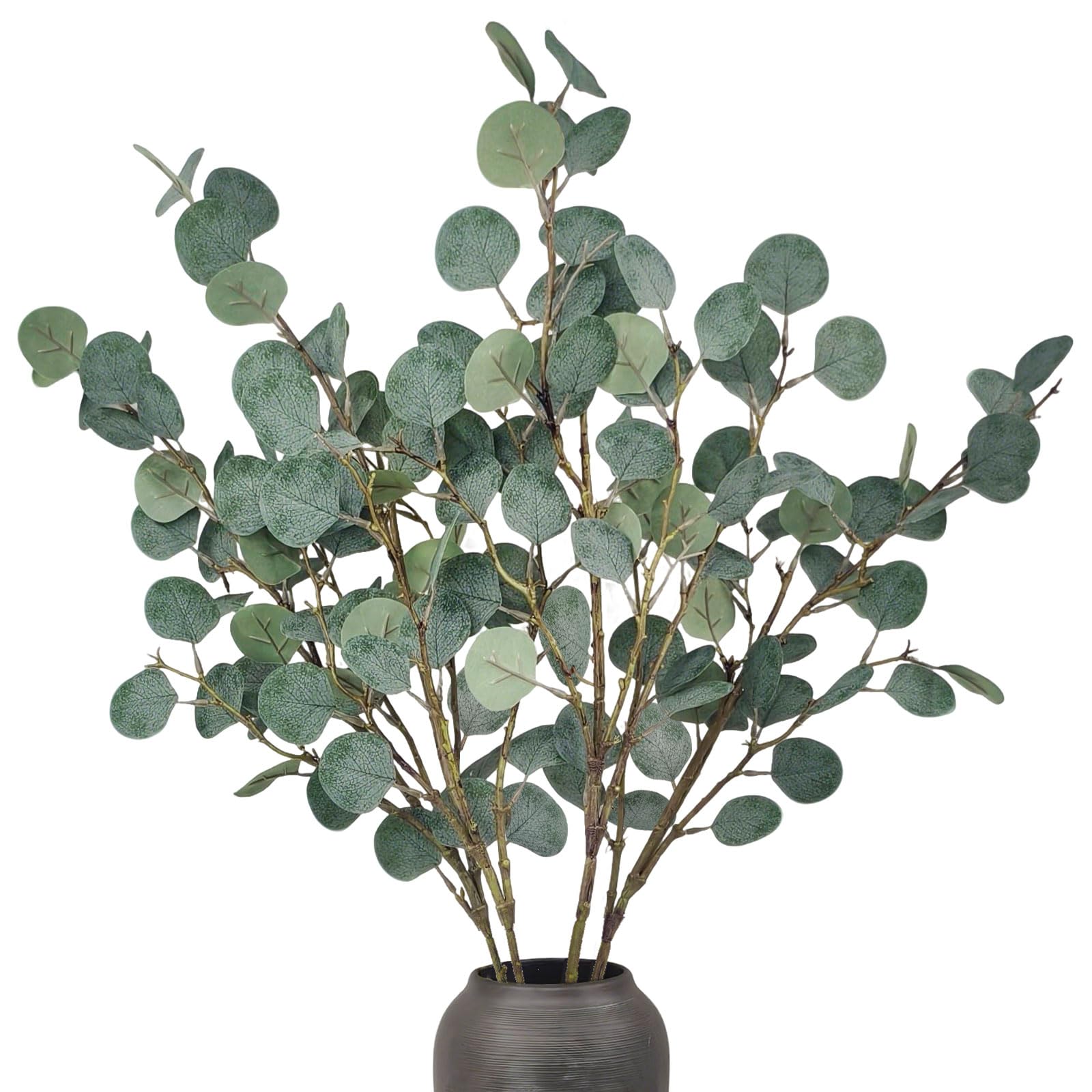SHEPIN 4 Stück Eukalyptus Deko Zweige Künstlich Eucalyptus Pflanze 90cm | für Bodenvase, Salbeigrün Künstlicher Eukalyptus Kunstblumen Grün Blätter Dekozeige für Kommunion Taufe Home Tischdeko