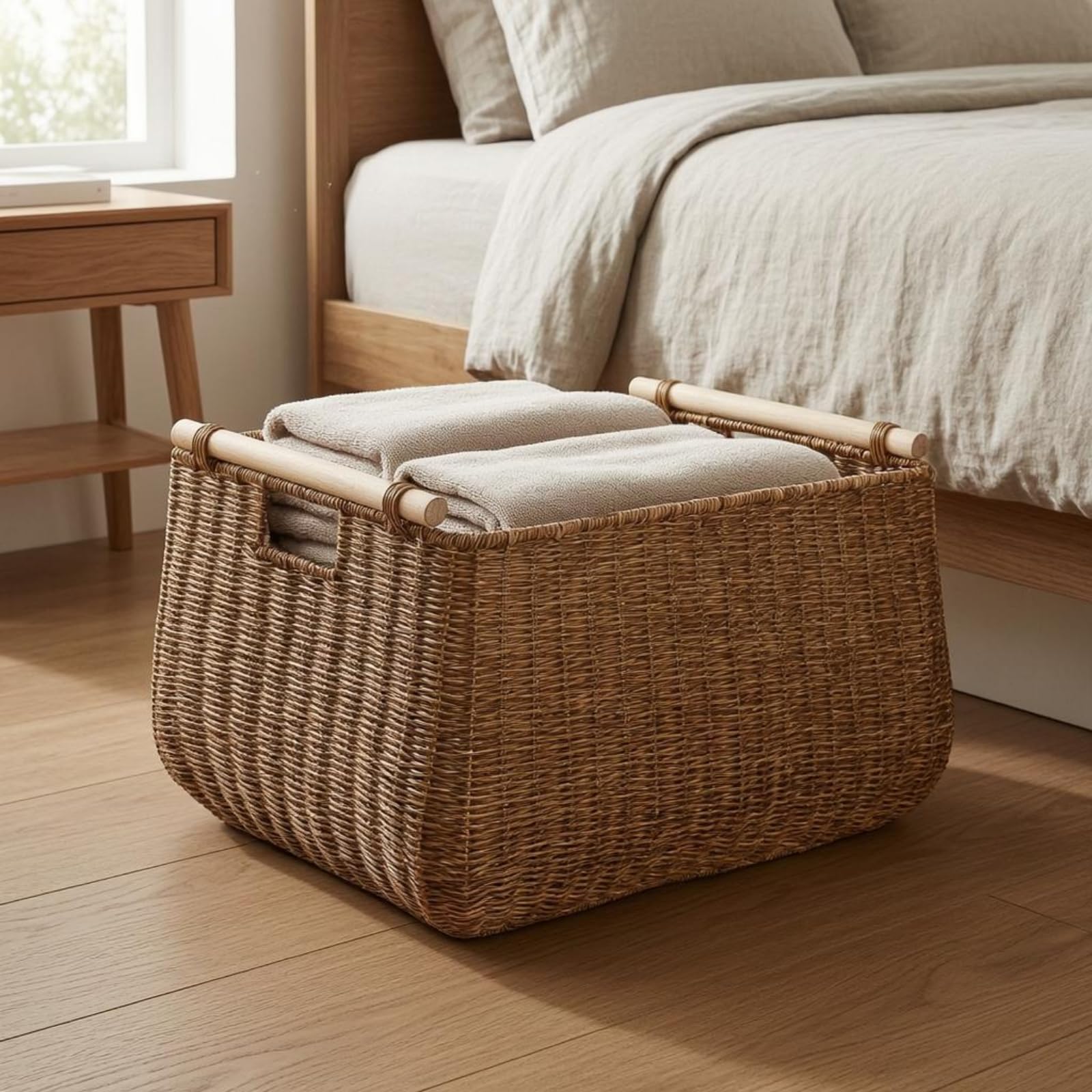 Cesto Rettangolare Aperto Intrecciato Cesto Portaoggetti Rettangolare Plastica Cesta in Finto Rattan, Marrone Scuro, 50 35/46 30 27cm