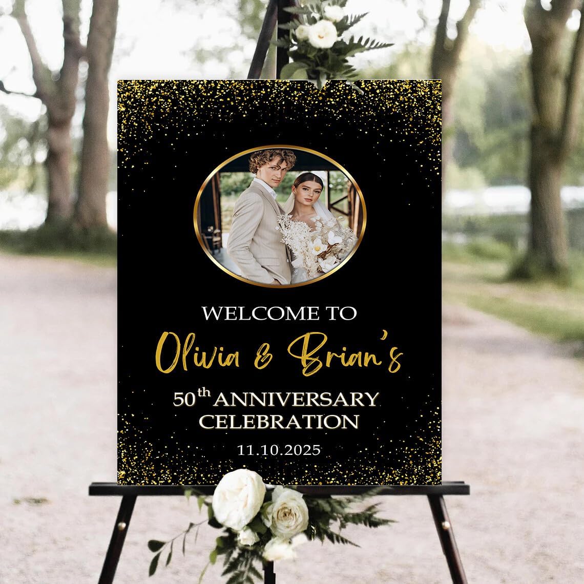 Minimalist Anniversary Welcome Sign with Photo, Gold 50th Wedding Anniversary Welcome Sign, Happy Anniversary Signs, Celebarating 50 Years Welcome Poster, 50th Anniversary Decorations