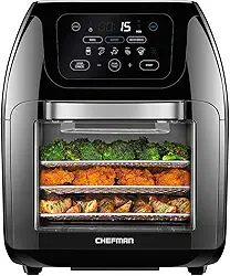 CHEFMAN Fritadeira digital multifuncional + assadeira, desidratador, forno de convecção, 17 predefinições de tela sensível ao toque, fritar, desidratar, assar, assar, assar tamanho família GG 10L, desligamento automático, janela grande de fácil visualização, preto