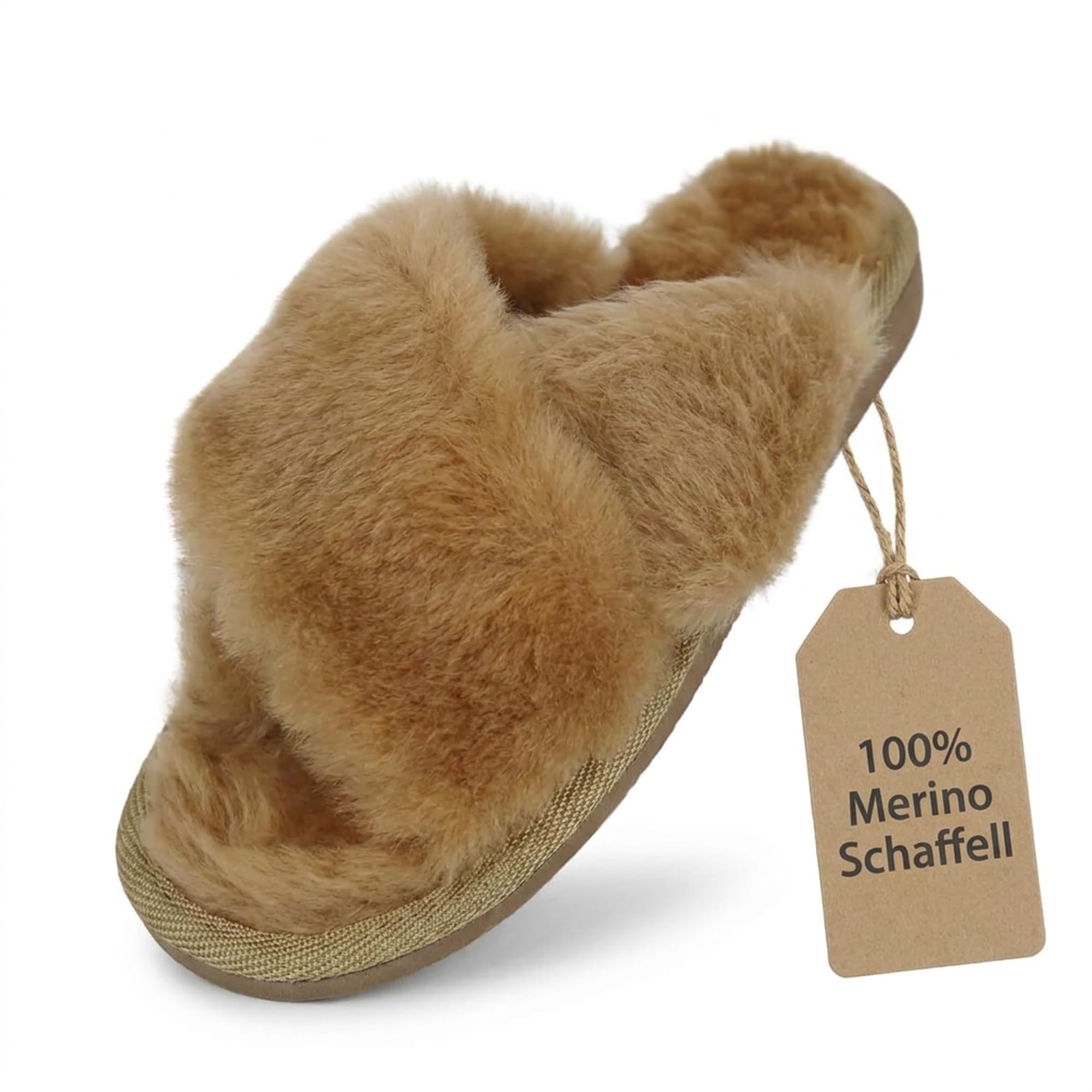 Damen Lammfell - Sandalen Florida BEIGE 100% Merino Schaffell Pantoffeln kuschelig warm
