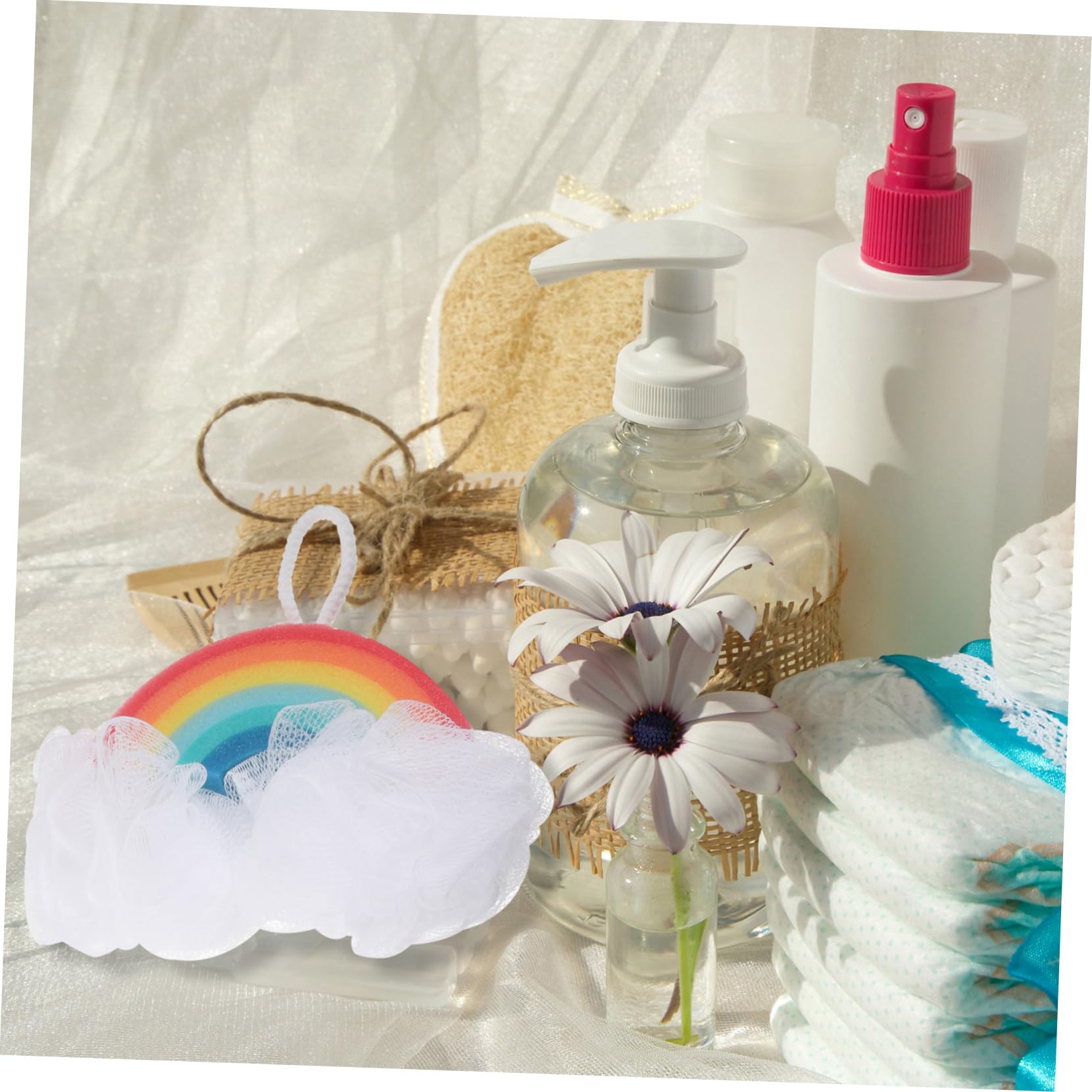 Anneome Spugna da Bagno Arcobaleno 2 Pezzi, Spugna Esfoliante Morbida per Bambini, Scrub Delicato Corpo per Bagno e Doccia, Materiale Confortevole e Portatile, per Pelle Sensibile