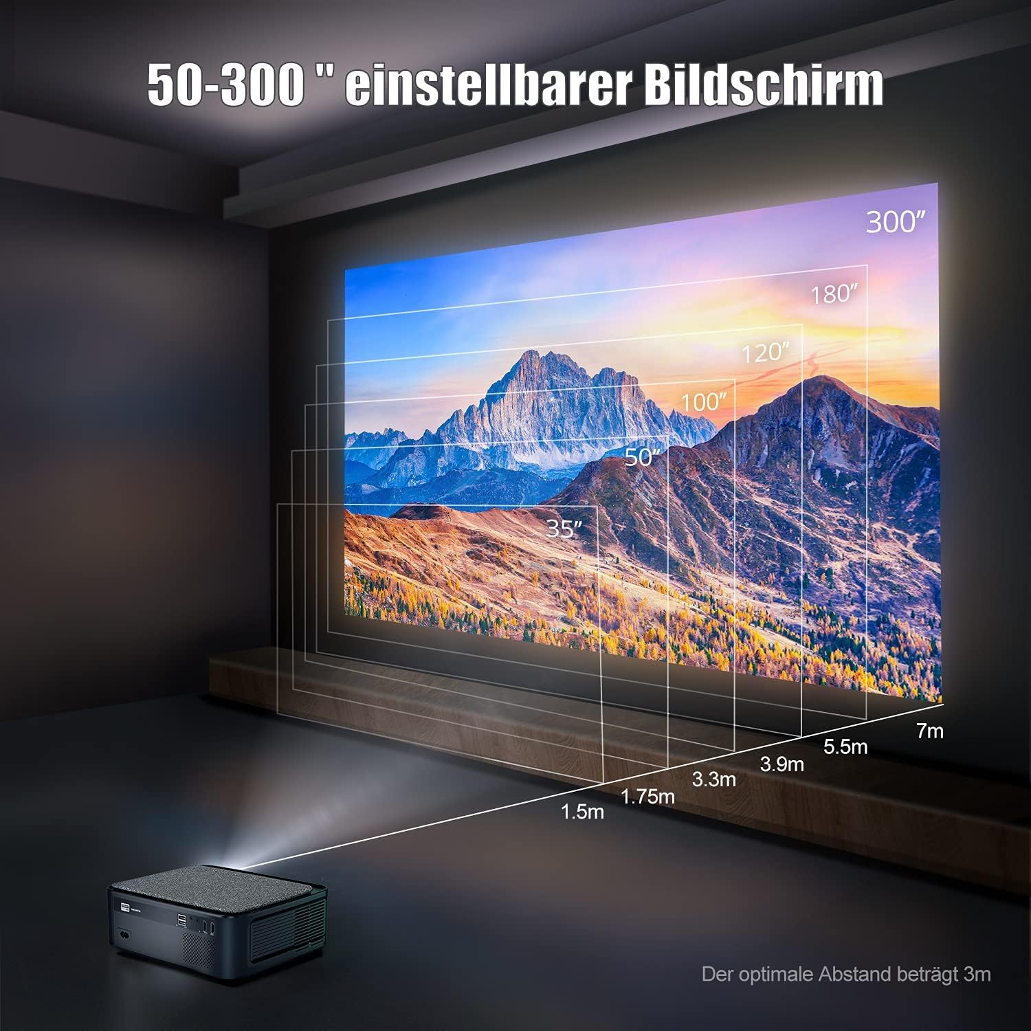 Beamer, Full HD 1080P 1200 ANSI Lumen 5G WiFi Bluetooth Beamer Heimkino 4K Unterstützung, LED Video Outdoor 300 '' Display, kompatibel mit Fire Stick,Smartphone,PS5 Projektor
