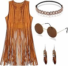 Hippie Costumes Outfits for Women Fancy Dress Hippie Vest Sleeveless Girls 60s 70s Style Equestrian Costumes Set Hippie Brown Leather for Costume Party Available