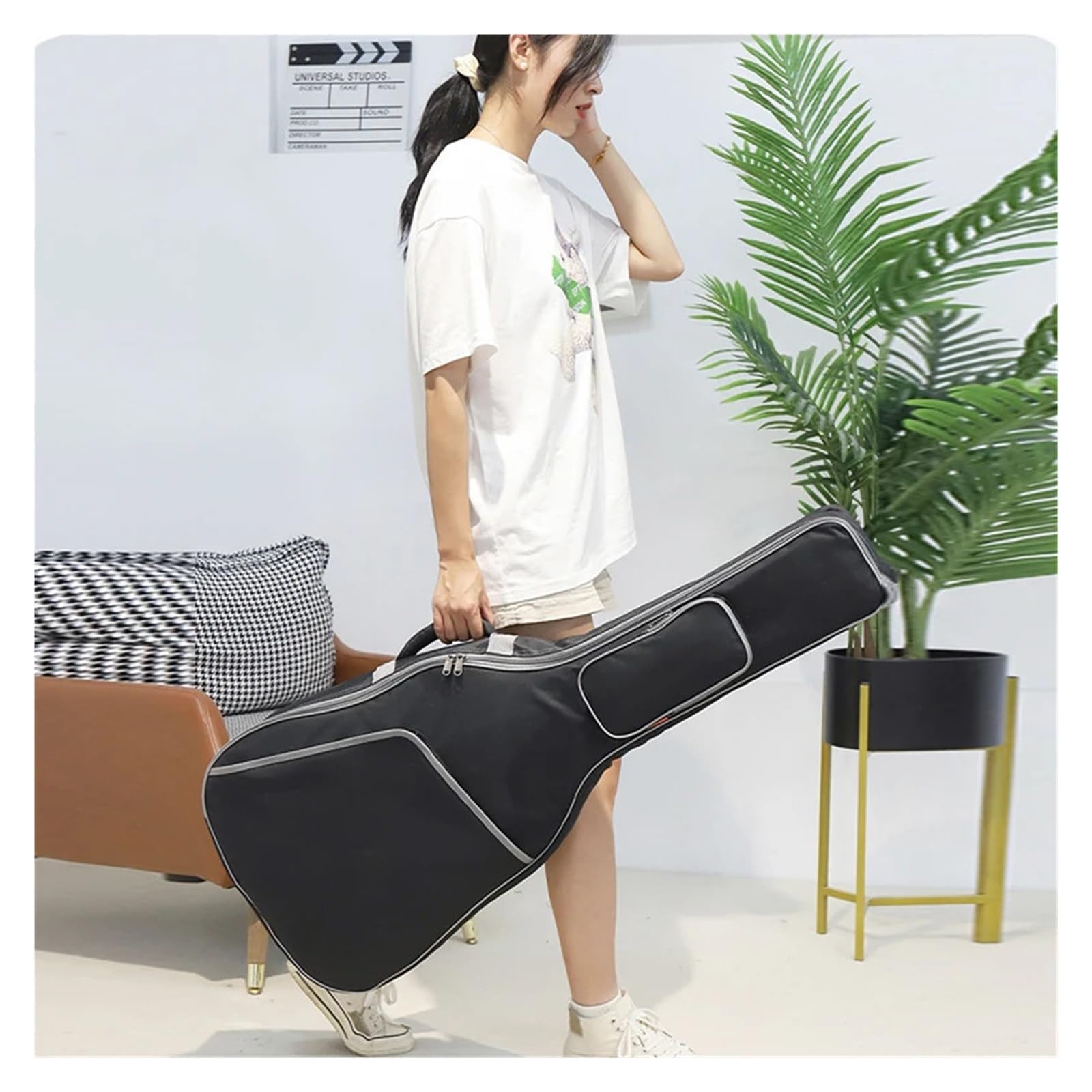 Bolsa for guitarra 36 39 41 pulgadas Funda acústica universal con correas dobles Mochila impermeable de algodón Oxford acolchada(Grey 38-39inch)