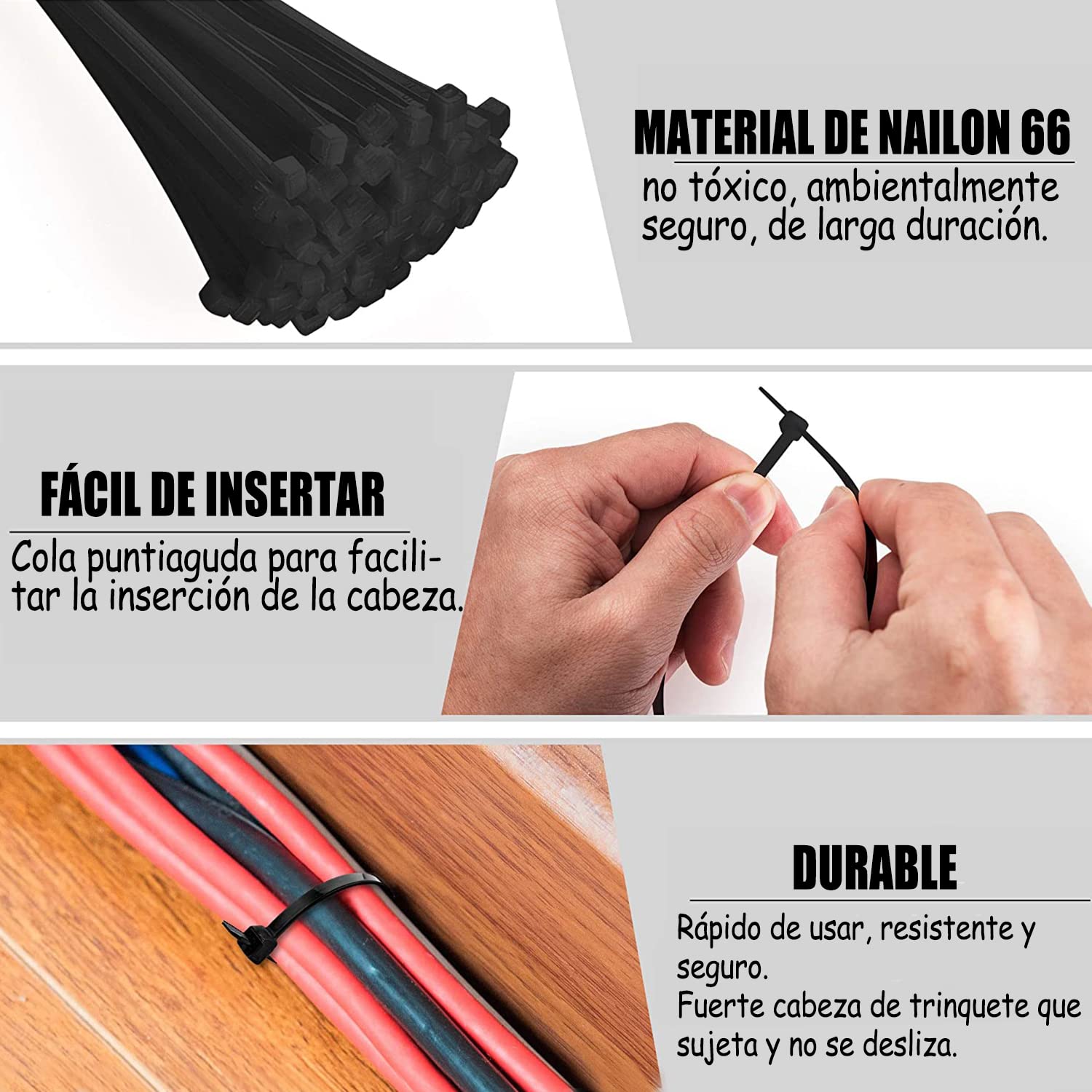 Kunststoff-Kabelbinder, 500 Stück, selbstsichernde Kunststoff-Kabelbinder, Breite 20 cm x 3,6 mm, starke Nylon-Kabelbinder, robuster Kabel-Organizer für Büro, Zuhause, Outdoor, Schwarz