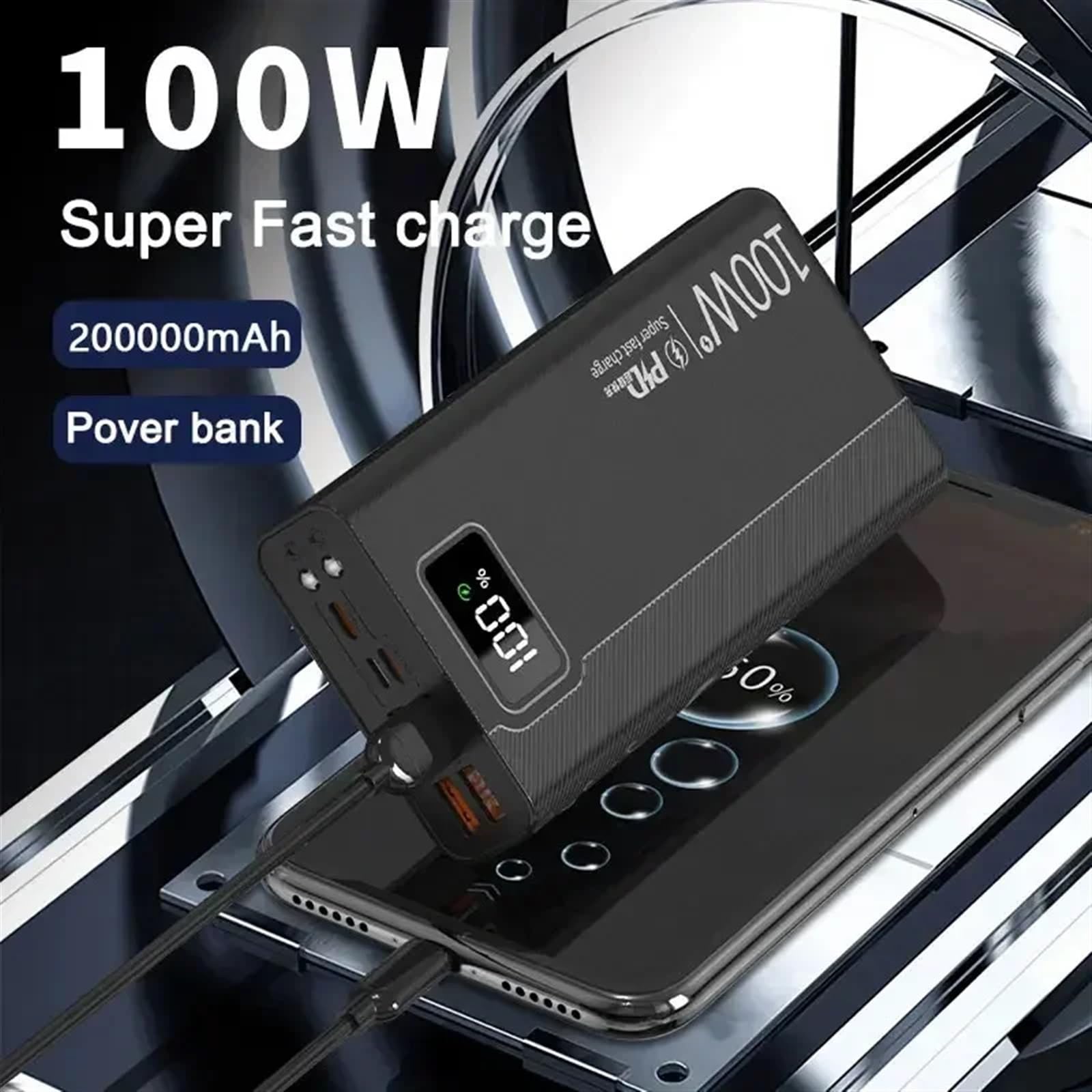 Powerbank 100 W 3/50000 mAh 4 USB Szybkie ładowanie Przenośna zewnętrzna ładowarka Powerbank (Size : White 50000mAh)